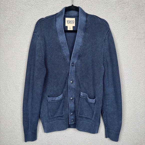 Gap Sweater Men M Blue Indigo 1969 Cardigan Preppy Academia Old Money Heritage - Picture 1 of 10